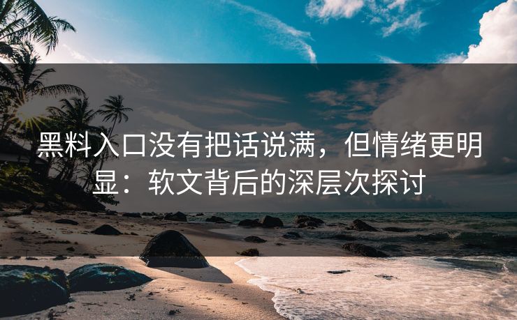 黑料入口没有把话说满，但情绪更明显：软文背后的深层次探讨