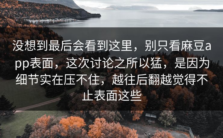 没想到最后会看到这里，别只看麻豆app表面，这次讨论之所以猛，是因为细节实在压不住，越往后翻越觉得不止表面这些