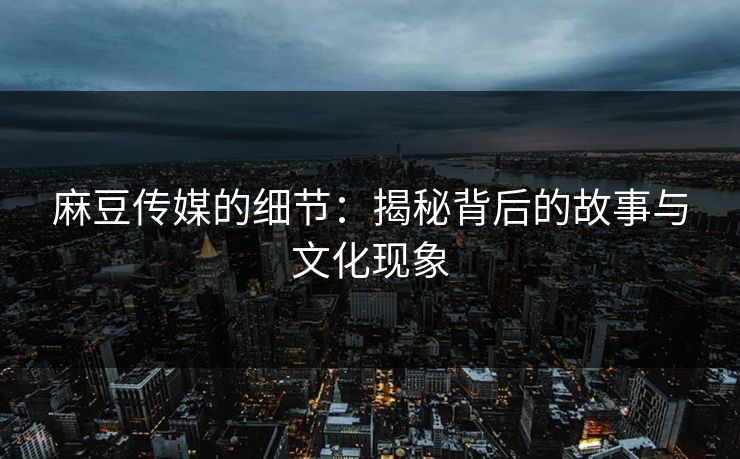 麻豆传媒的细节：揭秘背后的故事与文化现象
