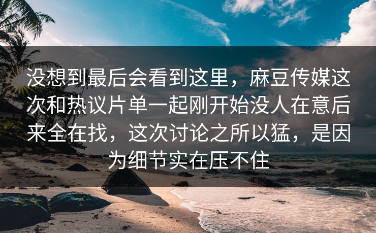 没想到最后会看到这里，麻豆传媒这次和热议片单一起刚开始没人在意后来全在找，这次讨论之所以猛，是因为细节实在压不住