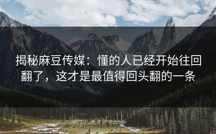 揭秘麻豆传媒：懂的人已经开始往回翻了，这才是最值得回头翻的一条